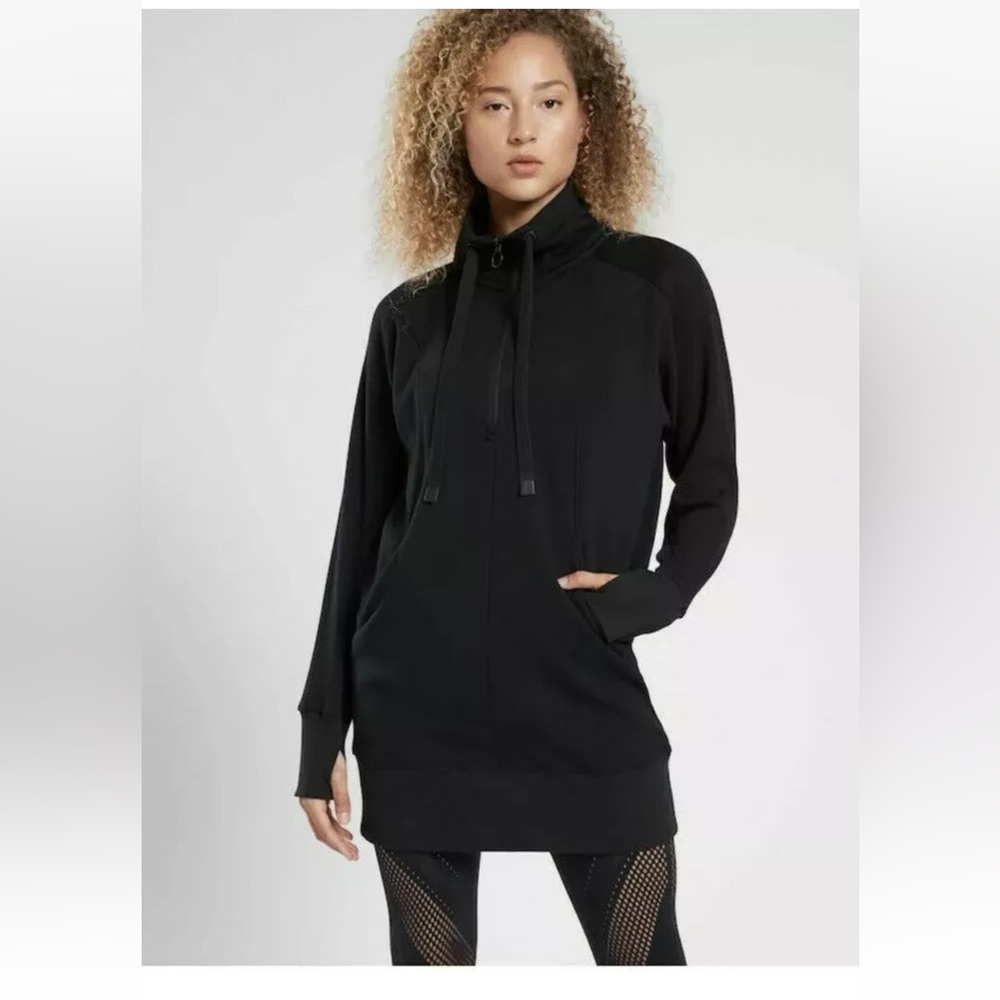 ATHLETA Cozy Karma 1/4 Zip
Sweatshirt Dress XS Black Soft Fleece
Lined